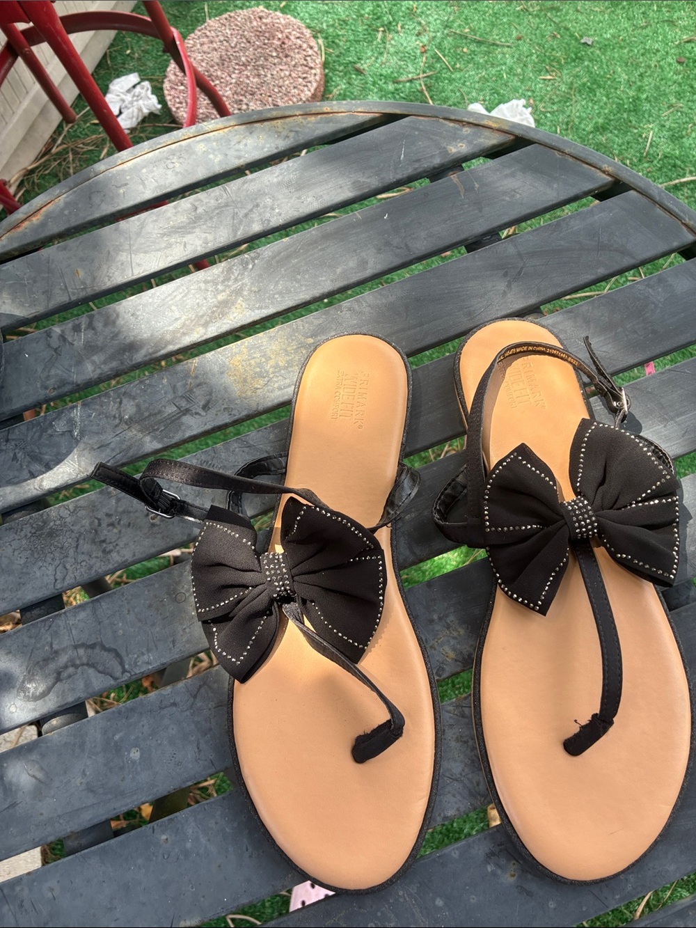 Black Bow Thong Wide Width Sandals Footbed Women's Casual Strappy Sandals 11